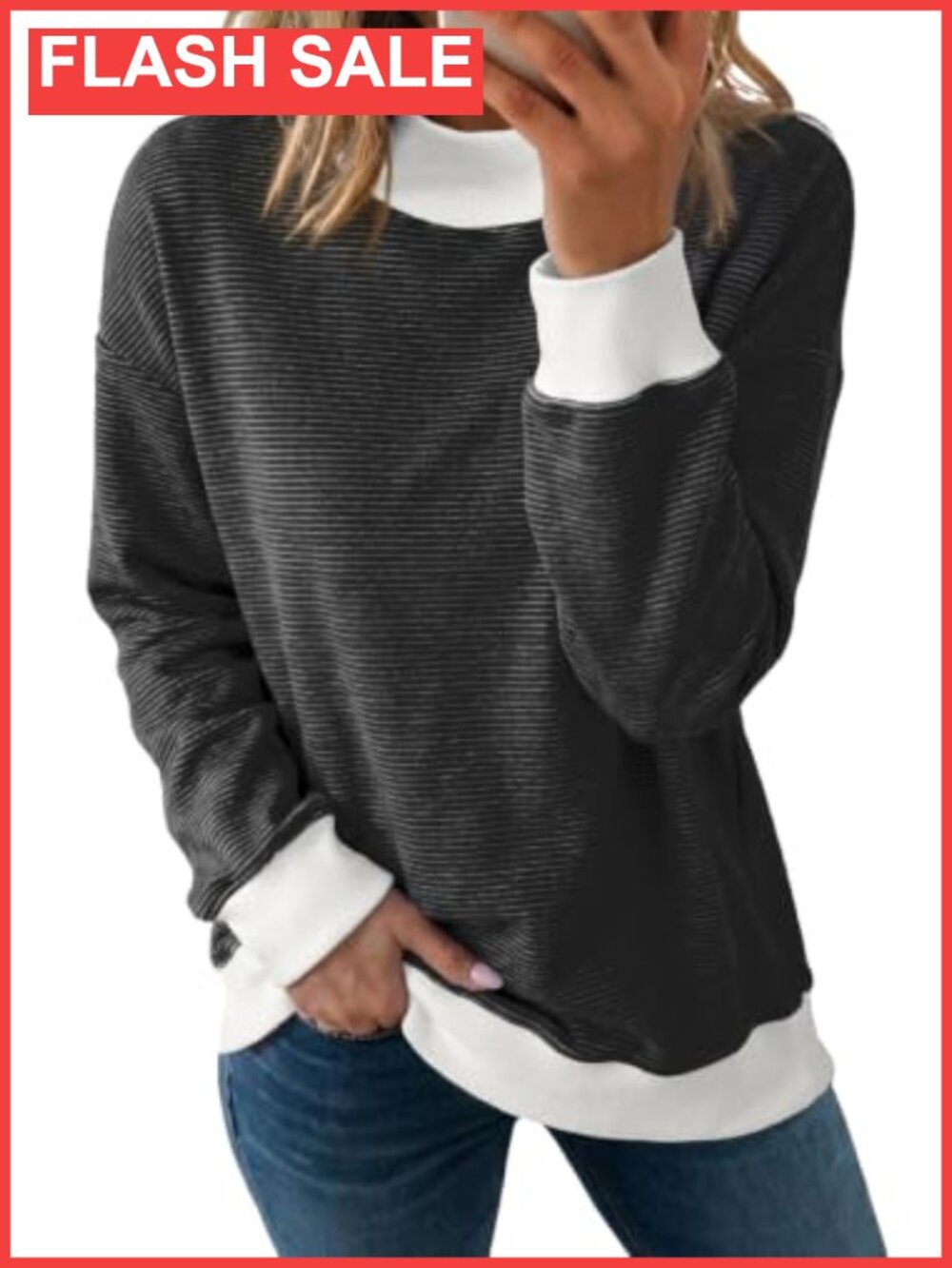 Dokotoo Striped Sweatshirt Oversized Mock Neck Pullover